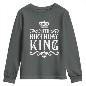 30th Birthday King Youth Sweatshirt Royal Crown Graphic For Men TS12 Dark Heather Print Your Wear