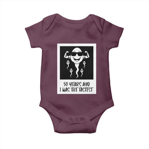 50 Years Ago I Was The Fastest Baby Onesie Funny 50th Birthday Gift TS12 Maroon Print Your Wear