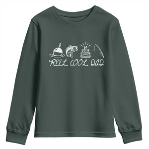 Reel Cool Dad Youth Sweatshirt Funny Fishing Dad Birthday Gift TS12 Dark Forest Green Print Your Wear