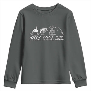 Reel Cool Dad Youth Sweatshirt Funny Fishing Dad Birthday Gift TS12 Dark Heather Print Your Wear