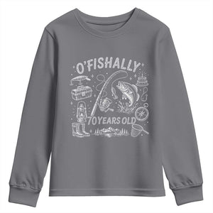O'Fishally 70 Years Old Youth Sweatshirt Funny Fisherman Birthday Graphic TS12 Charcoal Print Your Wear