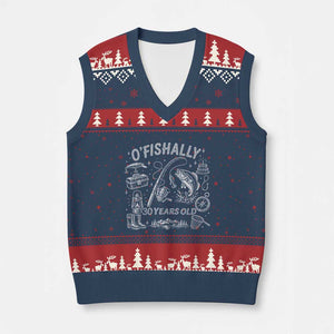 O'Fishally 30 Years Old V-Neck Knit Sweater Vest Funny Fisherman Birthday Graphic TS12 Navy Red Print Your Wear