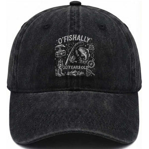 O'Fishally 20 Years Old Washed Cotton Baseball Cap Funny Fisherman Birthday Graphic TS12 Print Your Wear