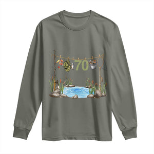 70th Birthday Fishing Long Sleeve Shirt Fisherman Birthday Party Gift TS12 Military Green Print Your Wear