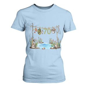 70th Birthday Fishing T Shirt For Women Fisherman Birthday Party Gift TS12 Light Blue Print Your Wear