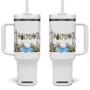 70th Birthday Fishing Tumbler With Handle Fisherman Birthday Party Gift TS12 One Size: 40 oz White Print Your Wear