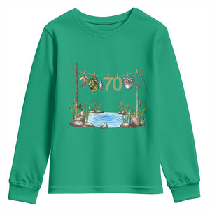 70th Birthday Fishing Youth Sweatshirt Fisherman Birthday Party Gift TS12 Irish Green Print Your Wear