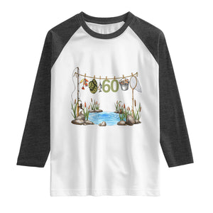 60th Birthday Fishing Raglan Shirt Fisherman Birthday Party Gift TS12 White Heather Charcoal Print Your Wear
