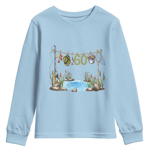 60th Birthday Fishing Youth Sweatshirt Fisherman Birthday Party Gift TS12 Light Blue Print Your Wear