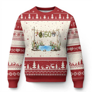 50th Birthday Fishing Ugly Christmas Sweater Fisherman Birthday Party Gift TS12 Beige Red Print Your Wear