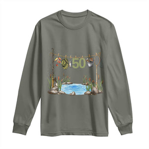 50th Birthday Fishing Long Sleeve Shirt Fisherman Birthday Party Gift TS12 Military Green Print Your Wear