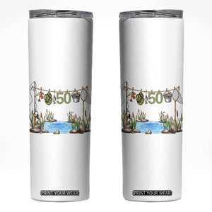 50th Birthday Fishing Skinny Tumbler Fisherman Birthday Party Gift TS12 White Print Your Wear