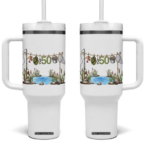 50th Birthday Fishing Tumbler With Handle Fisherman Birthday Party Gift TS12 One Size: 40 oz White Print Your Wear