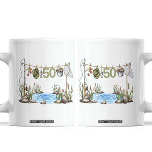 50th Birthday Fishing Coffee Mug Fisherman Birthday Party Gift TS12 White Print Your Wear