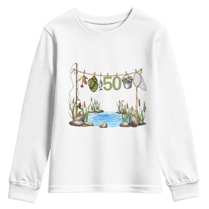50th Birthday Fishing Youth Sweatshirt Fisherman Birthday Party Gift TS12 White Print Your Wear