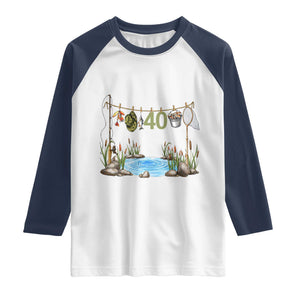 40th Birthday Fishing Raglan Shirt Fisherman Birthday Party Gift TS12 White Navy Print Your Wear