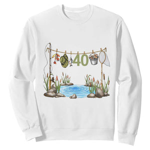 40th Birthday Fishing Sweatshirt Fisherman Birthday Party Gift TS12 White Print Your Wear