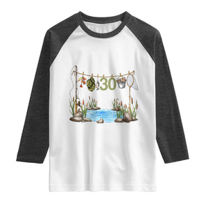 30th Birthday Fishing Raglan Shirt Fisherman Birthday Party Gift TS12 White Heather Charcoal Print Your Wear