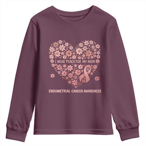 Endometrial Cancer Family Support Youth Sweatshirt I Wear Peach For My Mom