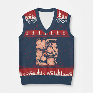 Endometrial Cancer Support Squad Floral Gift V-Neck Knit Sweater Vest In September We Wear Peach