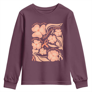 Endometrial Cancer Support Squad Floral Gift Youth Sweatshirt In September We Wear Peach