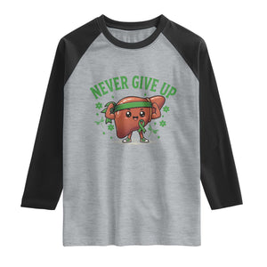 Liver Cancer Awareness Transplant Support Raglan Shirt Never Give Up Nurse Gift