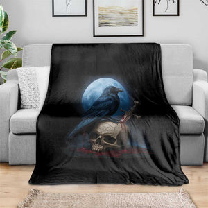 Horror Raven On Skull Throw Blanket Full Moon Gothic Art TS12 Print Your Wear