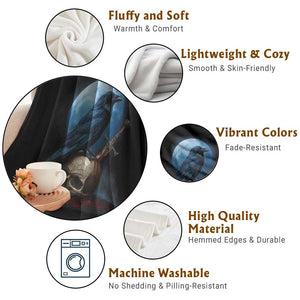 Horror Raven On Skull Throw Blanket Full Moon Gothic Art TS12 Print Your Wear