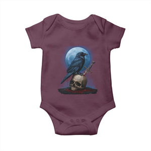 Horror Raven On Skull Baby Onesie Full Moon Gothic Art TS12 Maroon Print Your Wear