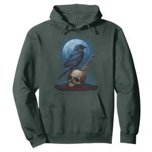Horror Raven On Skull Hoodie Full Moon Gothic Art TS12 Dark Forest Green Print Your Wear