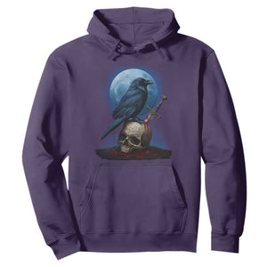 Horror Raven On Skull Hoodie Full Moon Gothic Art TS12 Purple Print Your Wear
