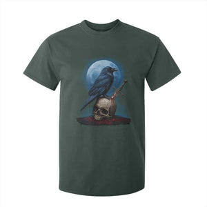 Horror Raven On Skull T Shirt For Kid Full Moon Gothic Art TS12 Dark Forest Green Print Your Wear