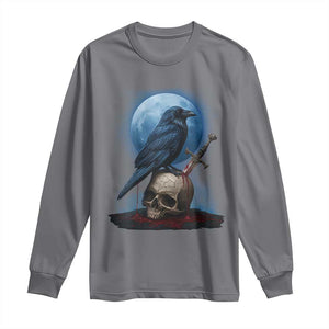 Horror Raven On Skull Long Sleeve Shirt Full Moon Gothic Art TS12 Charcoal Print Your Wear