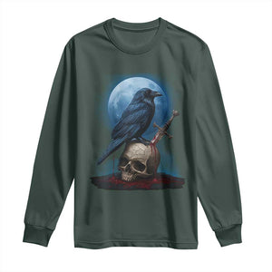 Horror Raven On Skull Long Sleeve Shirt Full Moon Gothic Art TS12 Dark Forest Green Print Your Wear