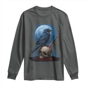 Horror Raven On Skull Long Sleeve Shirt Full Moon Gothic Art TS12 Dark Heather Print Your Wear