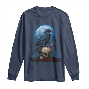Horror Raven On Skull Long Sleeve Shirt Full Moon Gothic Art TS12 Navy Print Your Wear