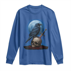 Horror Raven On Skull Long Sleeve Shirt Full Moon Gothic Art TS12 Royal Blue Print Your Wear