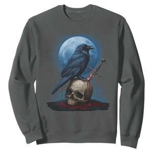 Horror Raven On Skull Sweatshirt Full Moon Gothic Art TS12 Dark Heather Print Your Wear