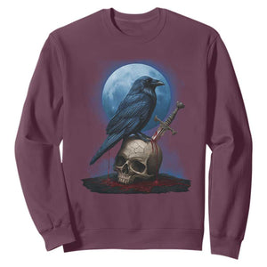 Horror Raven On Skull Sweatshirt Full Moon Gothic Art TS12 Maroon Print Your Wear