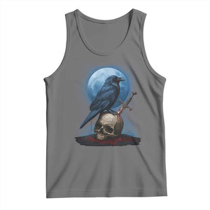 Horror Raven On Skull Tank Top Full Moon Gothic Art TS12 Black Heather Print Your Wear