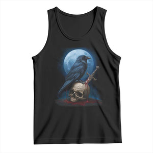 Horror Raven On Skull Tank Top Full Moon Gothic Art TS12 Black Print Your Wear