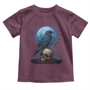 Horror Raven On Skull Toddler T Shirt Full Moon Gothic Art TS12 Maroon Print Your Wear