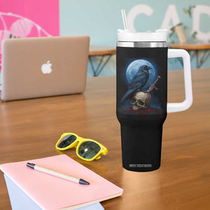Horror Raven On Skull Tumbler With Handle Full Moon Gothic Art TS12 Print Your Wear