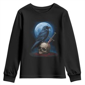 Horror Raven On Skull Youth Sweatshirt Full Moon Gothic Art TS12 Black Print Your Wear