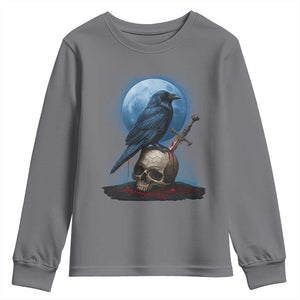 Horror Raven On Skull Youth Sweatshirt Full Moon Gothic Art TS12 Charcoal Print Your Wear