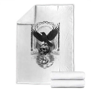 Gothic Raven On Skull With Full Moon Throw Blanket TS12 White Print Your Wear