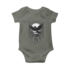 Gothic Raven On Skull With Full Moon Baby Onesie TS12 Military Green Print Your Wear