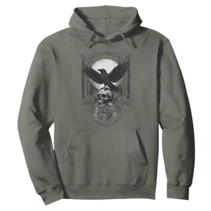 Gothic Raven On Skull With Full Moon Hoodie TS12 Military Green Print Your Wear