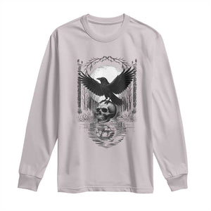 Gothic Raven On Skull With Full Moon Long Sleeve Shirt TS12 Ice Gray Print Your Wear