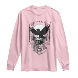 Gothic Raven On Skull With Full Moon Long Sleeve Shirt TS12 Light Pink Print Your Wear